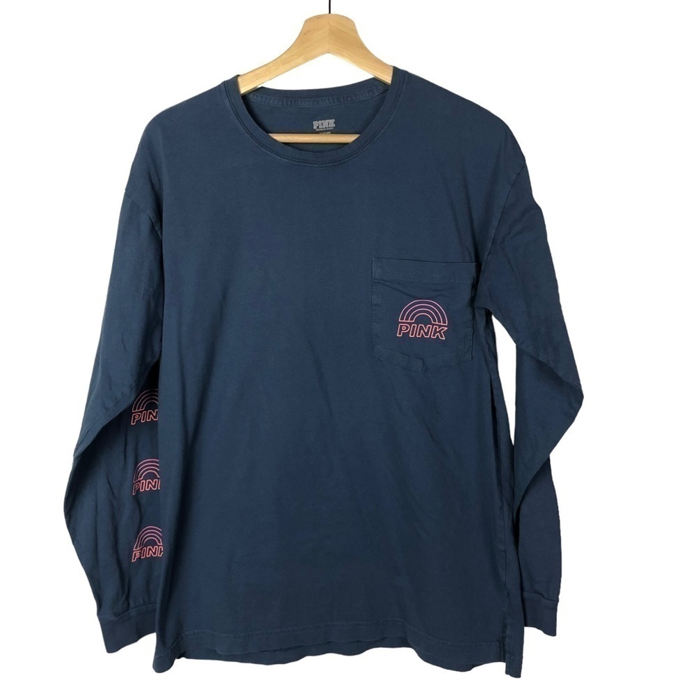 Pink Victoria's Secret Blue Pink Rainbow Graphic Long Sleeve T-Shirt M